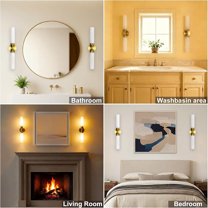 LaLuLa Gold Bathroom Vanity Light Fixtures – 2-Light Hardwired Wall Sconces - Image 8