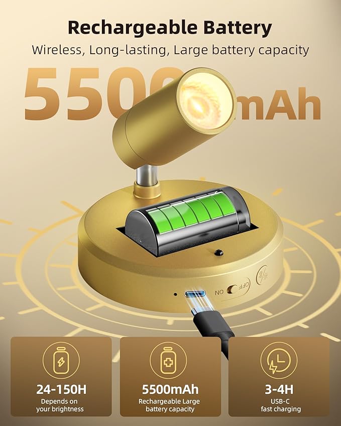 EZVALO LED Spotlight Indoor, 5500mAh Rechargeable Battery Uplighting Indoor - Image 2