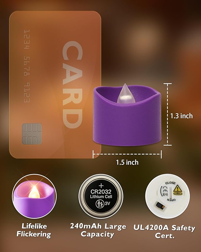 Homemory Purple Tea Lights Candles Battery Operated, 200+Hour Flameless - Image 5