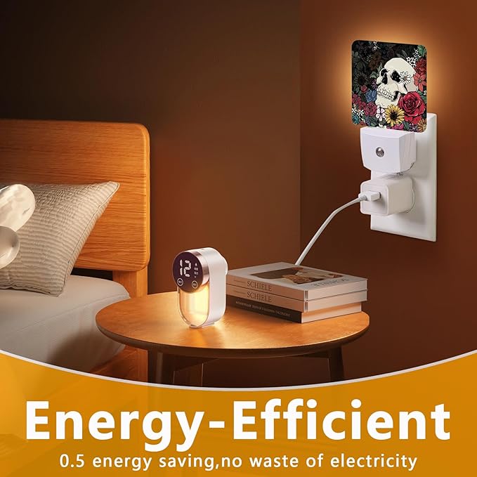 Halloween Skull Night Light, Plug-into Skeleton Flower Floral Nightlight White - Image 7