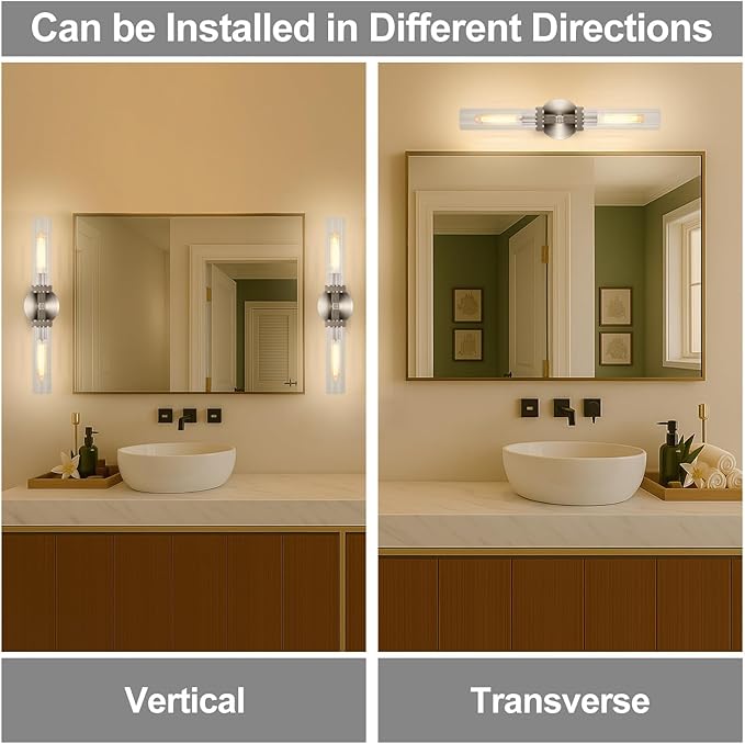 LaLuLa Brushed Nickel Vanity Lights – 2-Light Hardwired Bathroom Light Fixtures - Image 7