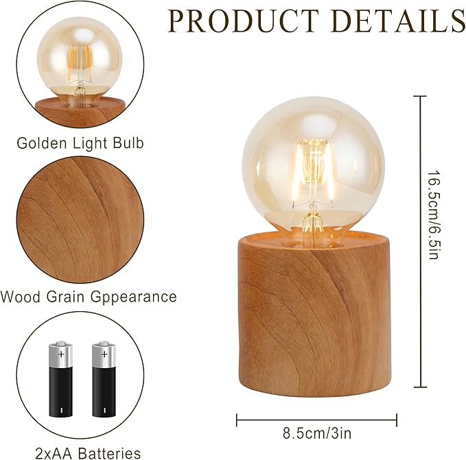 JHY DESIGN Set of 2 Wood Grain Table Lamp 6.5" Tall Cordless Lamp Light - Image 2