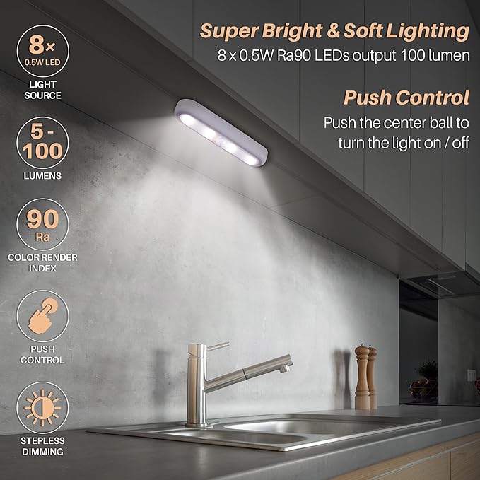 STAR-SPANGLED 3 Pack 7” Dimmable Push Tap Lights, Stick on LED Touch Lights AAA - Image 8