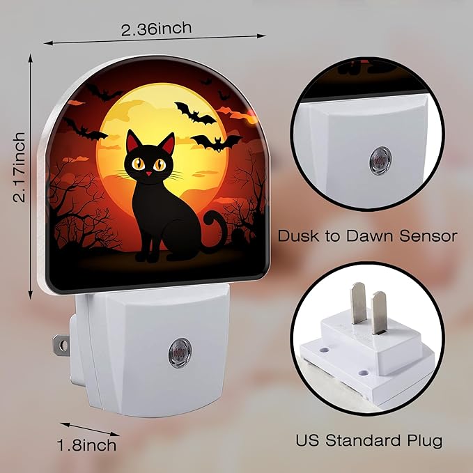 Halloween Black Cat Night Light, Dusk-to-Dawn Auto Sensor Plug in Night Light - Image 2