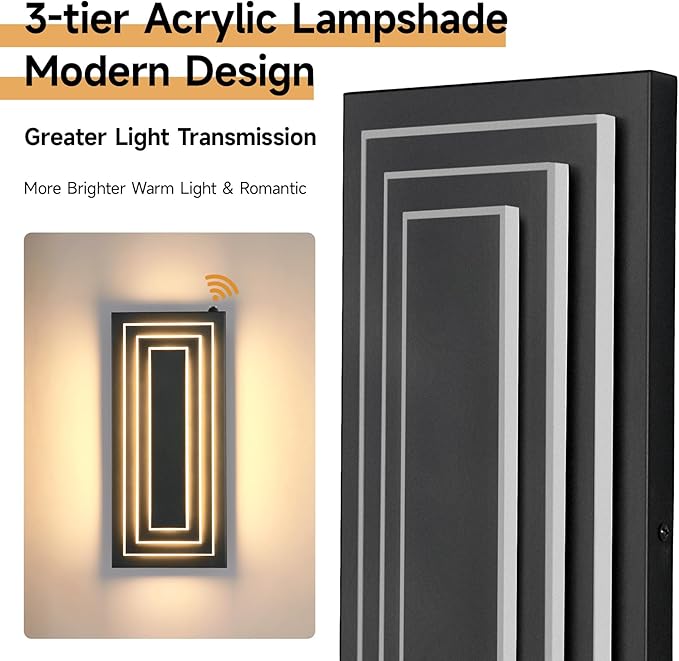 Dusk To Dawn Led Outdoor Wall Light, 3 Tier Modern Exterior Lights - Image 2