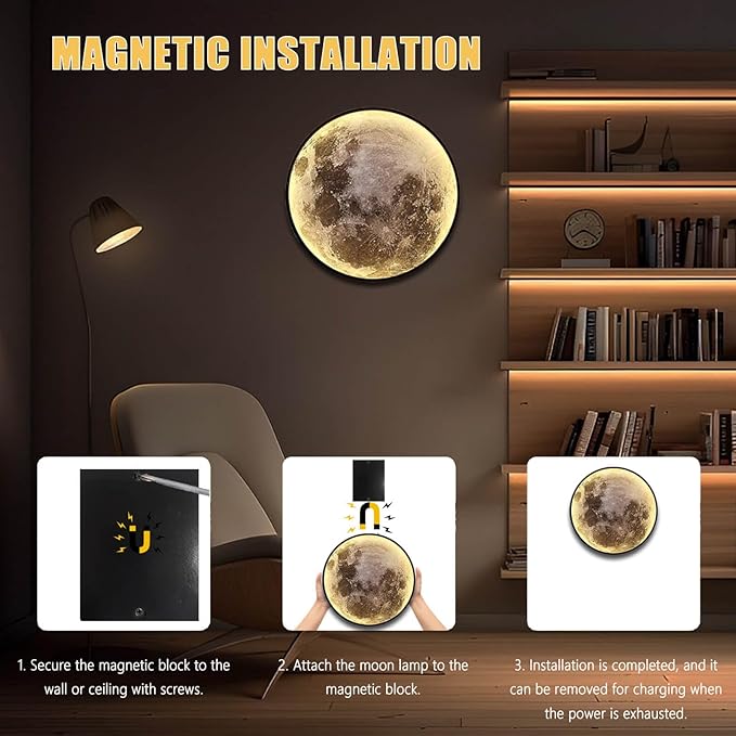 Dimmable Moon Wall Lamp, Rechargeable Battery Operated Wall Sconce Moon Lights - Image 4