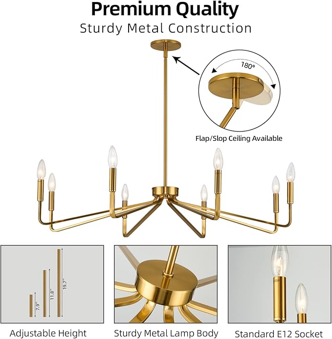 38" Gold Chandeliers for Dining Room, 8-Light Modern Farmhouse Chandelier Light - Image 4
