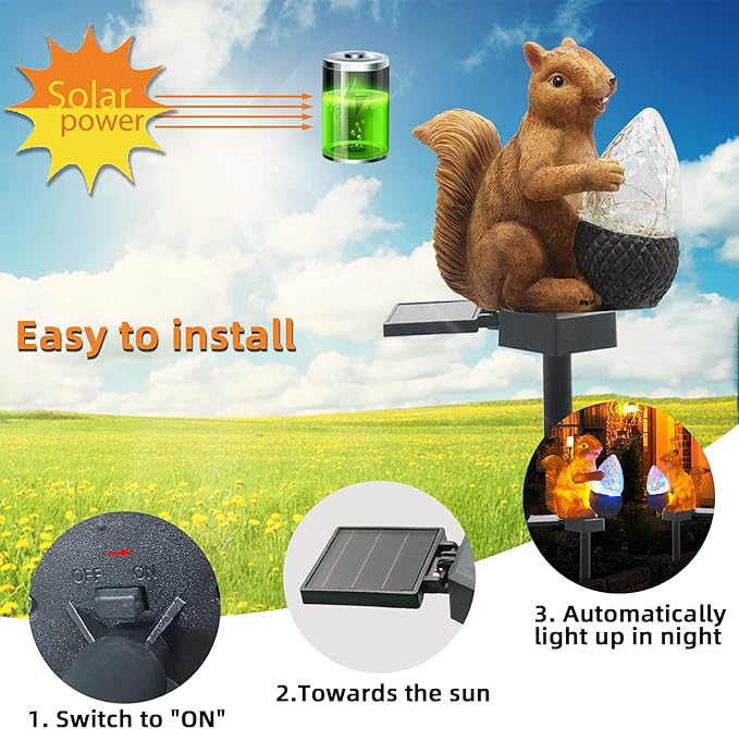Upgraded Solar Garden Lights Outdoor Decor, Solar Squirrel Stake Lights - Image 5