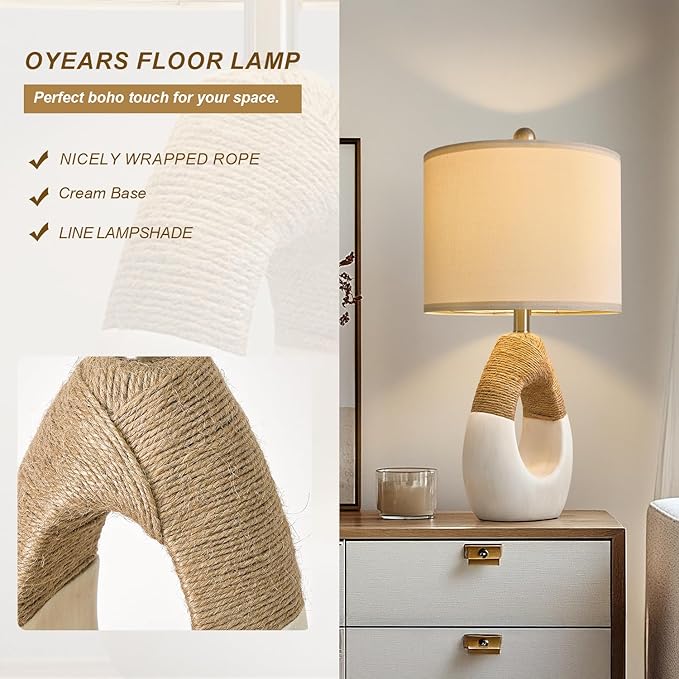 OYEARS 22” Boho Table Lamps for Bedroom Living Room Upgraded Set of 2 Medium - Image 4