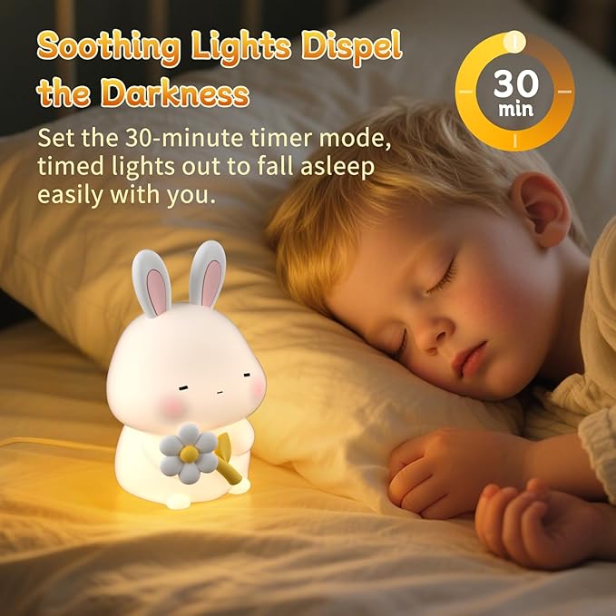 Bunny Night Light for Kids, Cute Rabbit Soft Silicone Lamp, Baby Nursery - Image 6