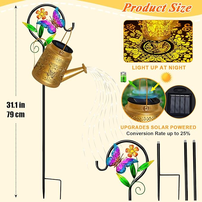Christmas Gifts Solar Watering Can Lights Outdoor Garden Decor, Large Butterfly - Image 7