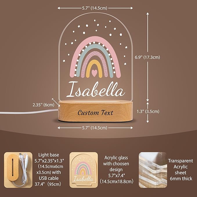 Personalized Baby Gifts Rainbow Night Light, Custom Name LED Acrylic Plaque Lamp - Image 5