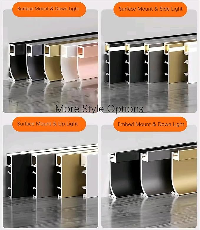 LED Aluminium Metal Baseboard Trim, Matte Black 20Pcs 40mm x 1200mm 1.57" x - Image 5