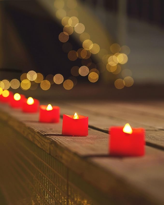 Homemory Red Tea Lights Candles Battery Operated, 200+Hour Flameless Flickering - Image 2