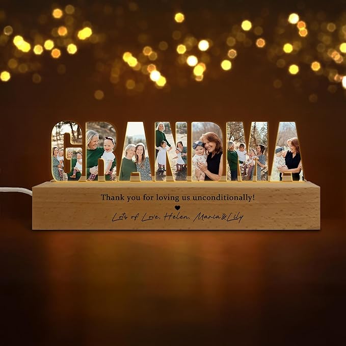 Personalized Grandma Photo Collage LED Night Light, Custom Photo, Quote & Name by Thunala