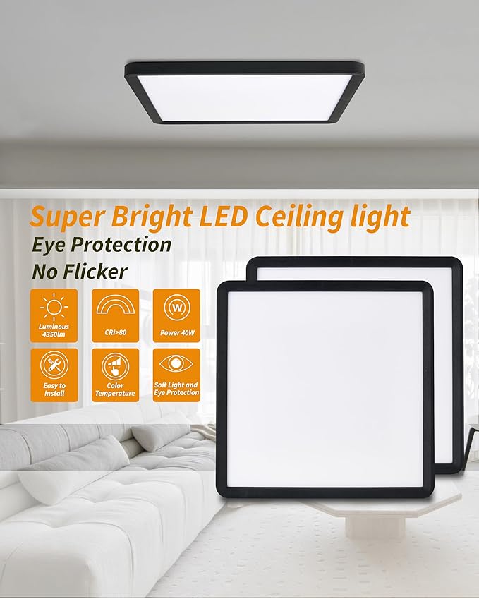 Square Led Flush Mount Ceiling Light, 20 Inch 40w 4520lm led Light 3000k - Image 2