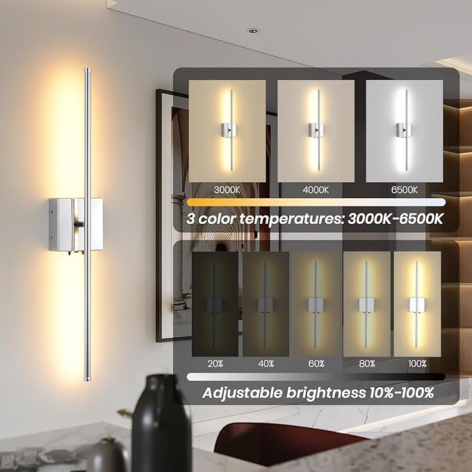 Chrome Wireless LED Battery Operated Wall Sconces, 11000mAh Rechargeable Wall - Image 4