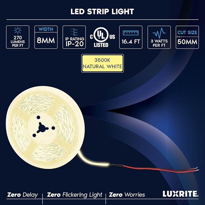 LUXRITE LED Strip Lights 16.4FT, 3500K Natural White, Ultra High Density - Image 7