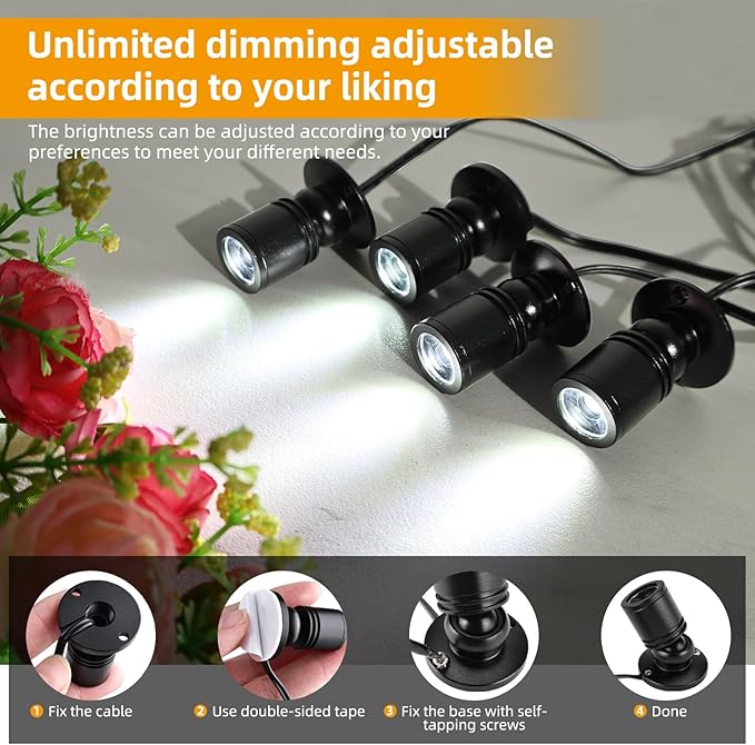 YaeCCC Dimmable LED Mini Spotlight Jewelry Showcase Display Lights Black Shell - Image 5