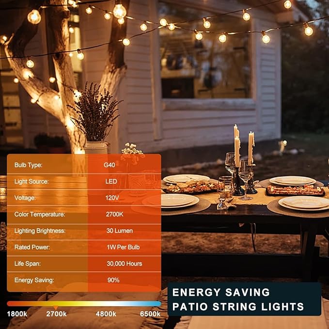 Kawaya 240FT Outdoor Lights String LED Patio Light Waterproof Dimmable G40 - Image 2