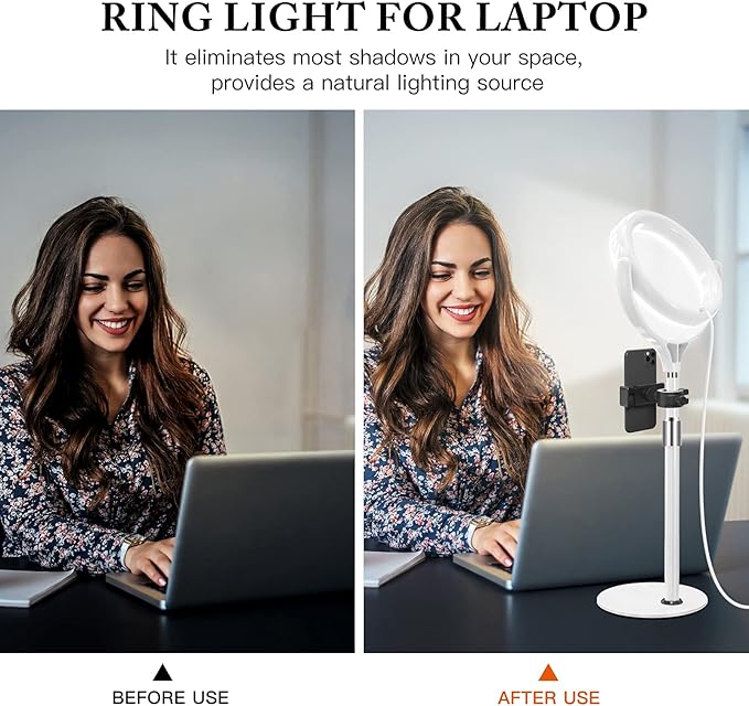8 inch Desk Ring Light with Stand, Adjustable Computer Circle Light - Image 4