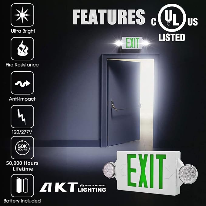 AKT LIGHTING LED Emergency Light & Exit Sign Combo, UL Certified Emergency Exit - Image 3