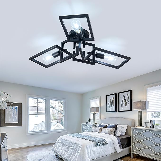 ZGLAOJT Black Industrial Flush Mount Ceiling Light 3-Light Kitchen Light - Image 8