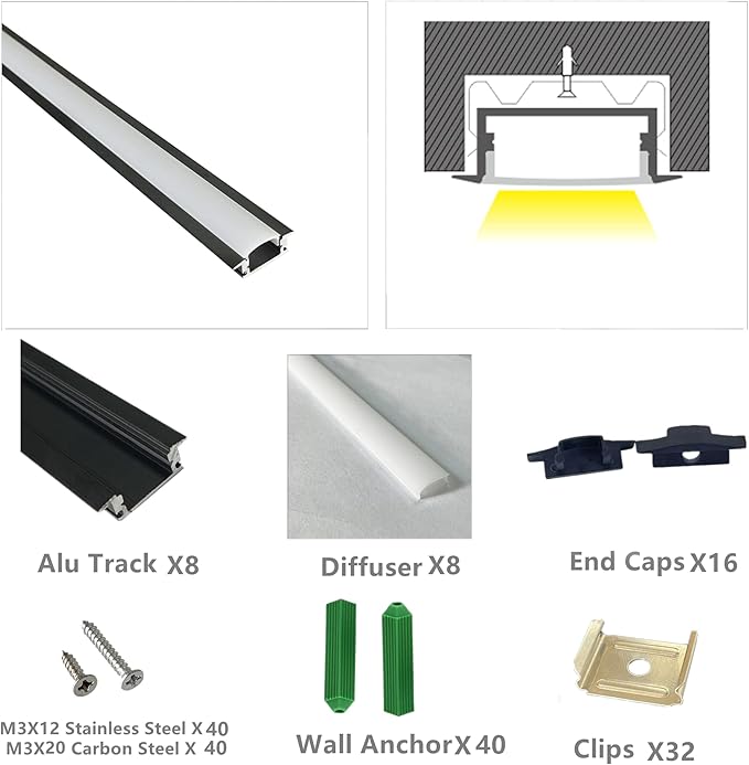 Recessed LED Strip Black Channel Diffuser 8-Pack 6.56FT, 23.5X7MM LED Tape - Image 3