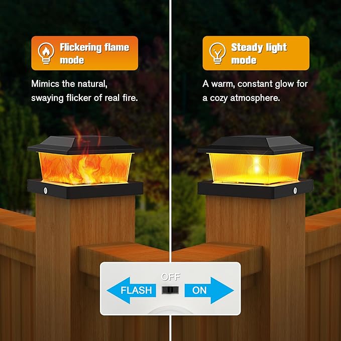 NIORSUN Solar Flame Post Cap Lights Outdoor Waterproof, 4x4 Post Solar Lights - Image 3