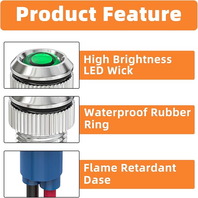 GASHER 5 PCS Energy Saving Indicator Light, LED Light 12V/24V/110V 20mA Panel - Image 4