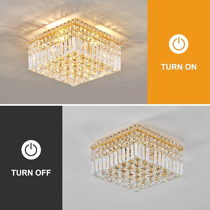 4-Light Gold Crystal Chandeliers Flush Mount Chandelier Light Fixture - Image 2