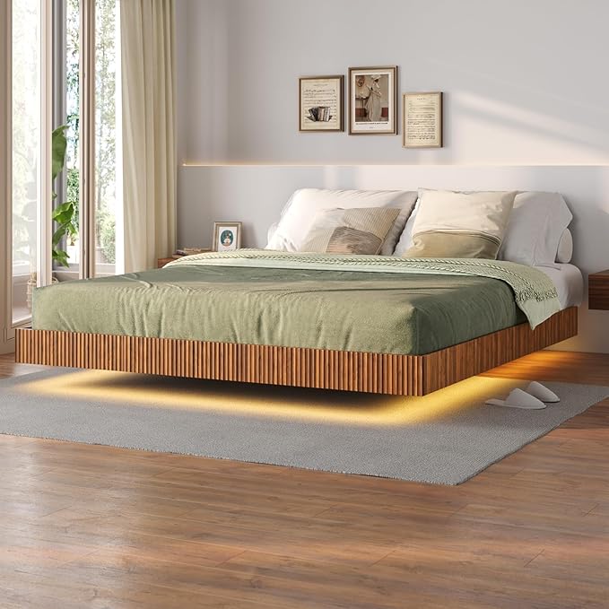 Tatub Walnut King Floating Bed Frame by Tatub
