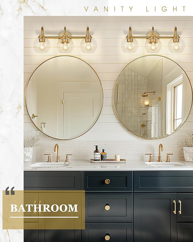 Bathroom Light Fixtures, 3-Light Brushed Gold Vanity Lights - Image 6