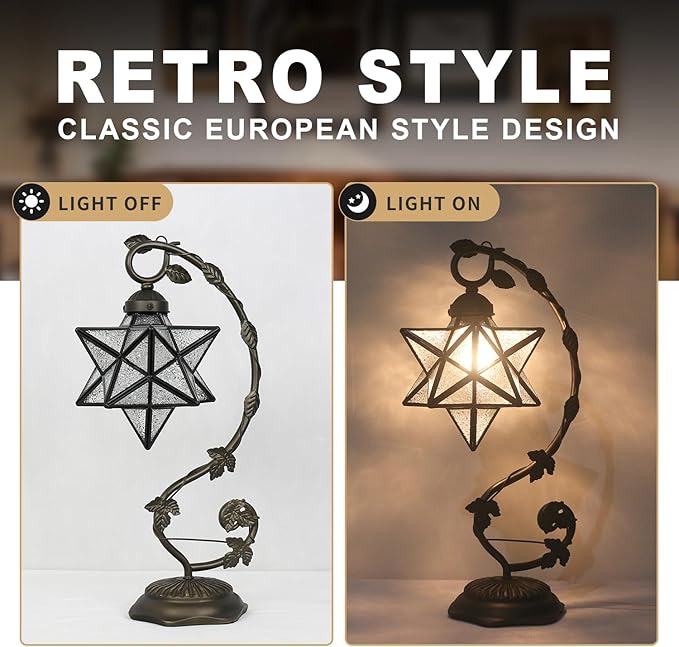 Star Glass Table Lamp, Vintage Style Table Lamp, Living Room - Image 3