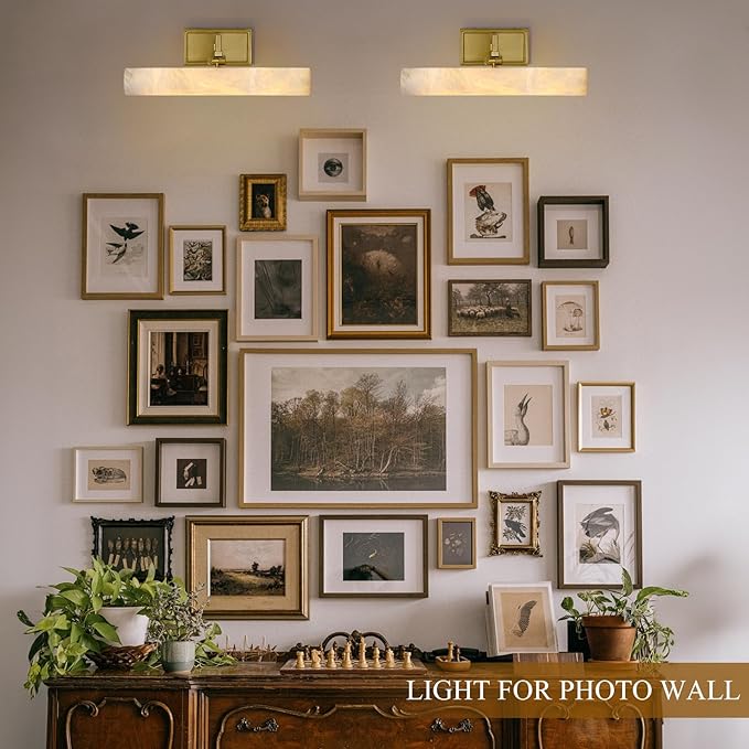 Alabaster Vanity Light, 12in Brass Bathroom Light Fixtures over Mirror - Image 6