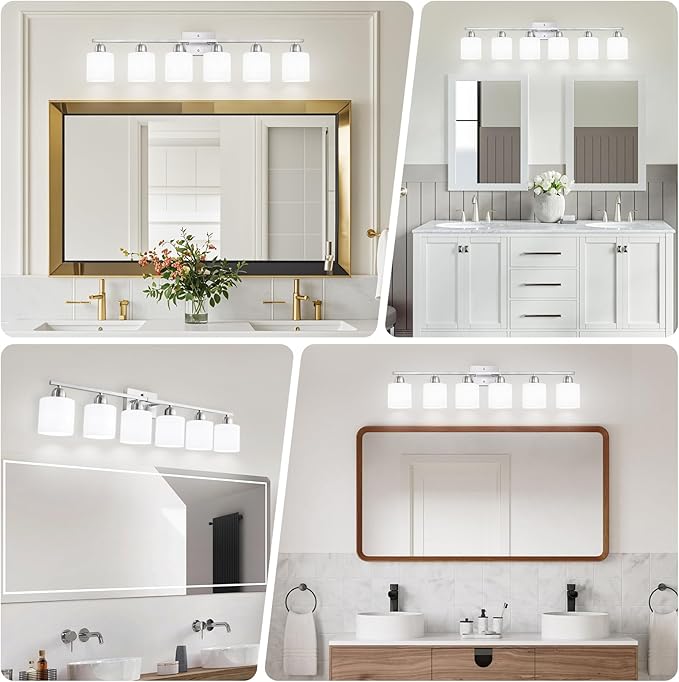 Brushed Nickel Vanity Light for Large Mirror, 6 Light Bathroom Lighting - Image 3