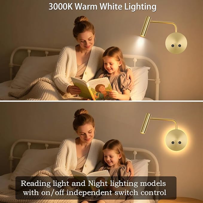 Gold Wall Mounted Reading Light, 3000K Flexible Headboard Reading Sconces - Image 2