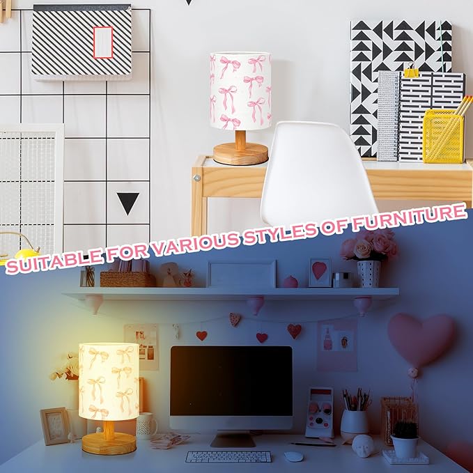 VIHOSE Bow Kids Table Lamp for Bedroom Kids Bedside Lamp - Image 4