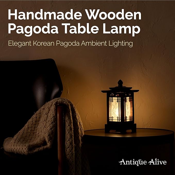 Antique Alive Traditional Korean Wood Lamp | Handmade Asian Oriental Table - Image 2