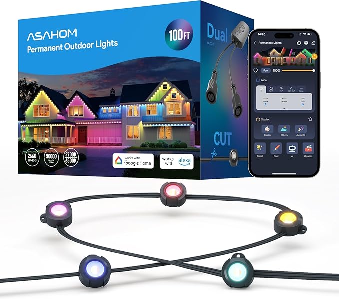 ASAHOM AI Permanent Outdoor Lights S107B, 100FT by ASAHOM