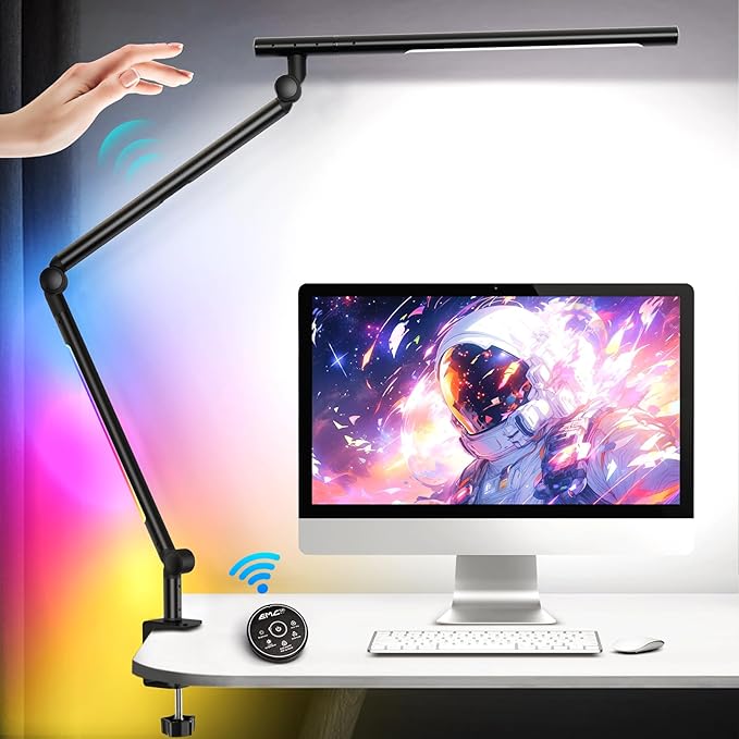 Pak LED Desk Lamp with Clamp, 18W Dual Light Architect Desk Light, Adjustable by Paklighting
