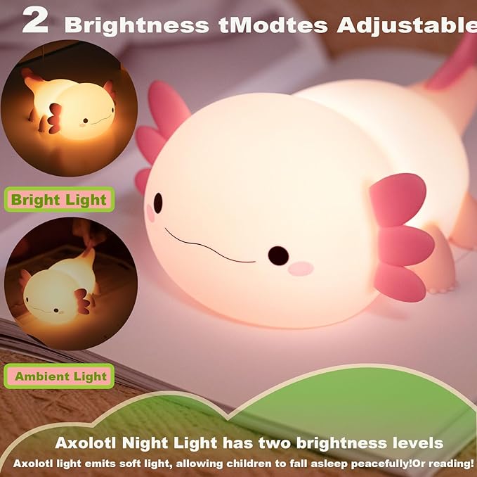Axolotl Night Light for Kids, Cute Axolotl lamp Gifts Rechargeable light Table - Image 3