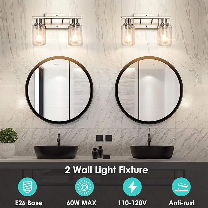 ShineTech 2-Light Bathroom Light Fixtures, Modern Vanity Lights - Image 3