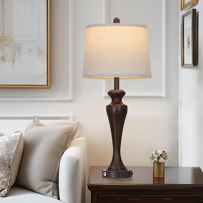 30" Brown Touch Table Lamps Set of 2, 3-Way Bedside Lamp - Image 5