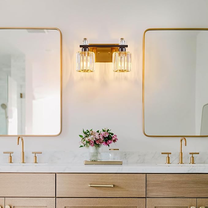 Bathroom Vanity Lights 2-Light Black Gold Modern Crystal Vanity Light Fixtures - Image 7