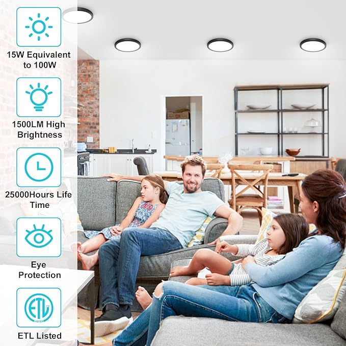 libtit 3Pack 7 inch Flush Mount Ceiling Light, 15W 1500Lm Surface Mount LED - Image 6