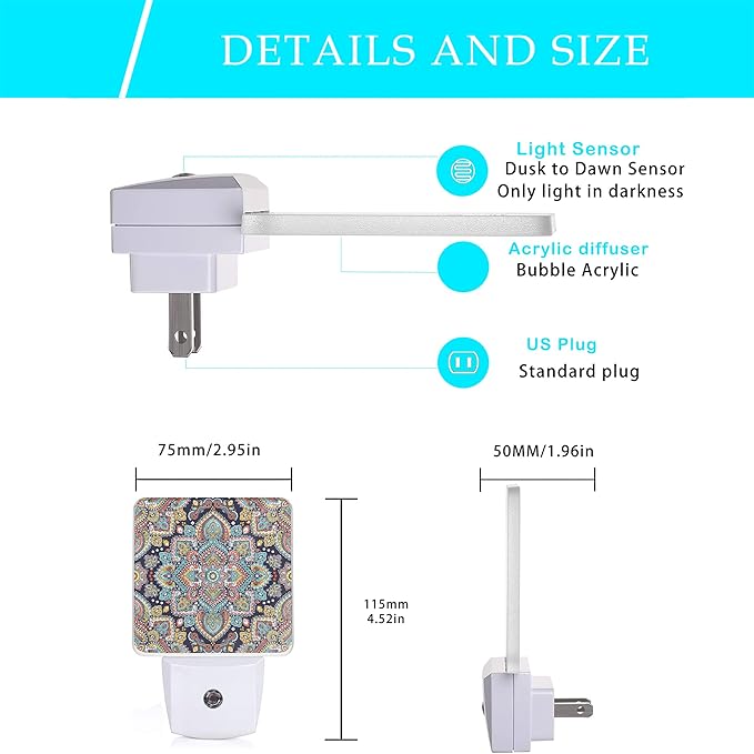 Mandala Floral Night Lights Plug into Wall Ethnic Mandala Night Light 0.5W - Image 2