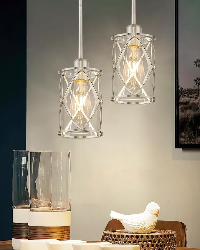 Brushed Nickel Pendant Lights Kitchen Island 2 Pack, Mini Glass Pendant Light - Image 9