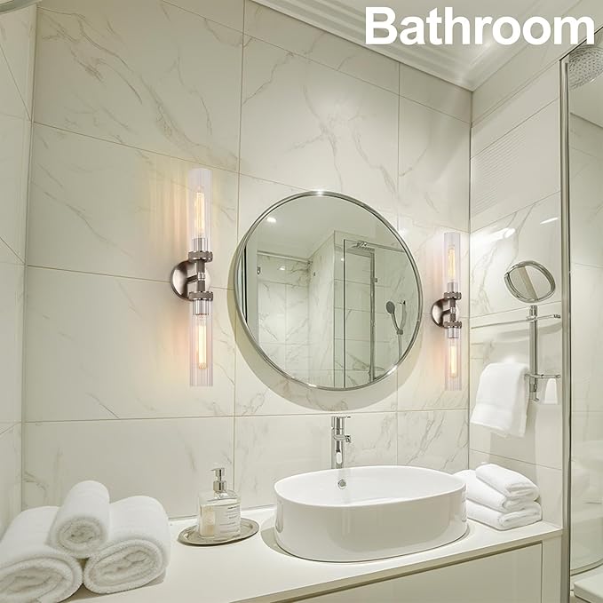 LaLuLa 2-Light Brushed Nickel Vanity Wall Lights Set of 2 –Hardwired Bathroom - Image 2