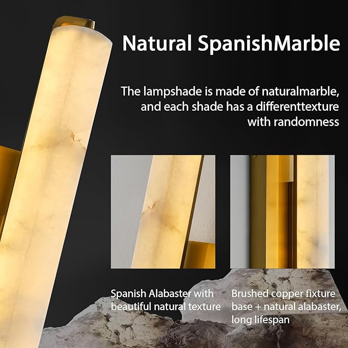 Alabaster Wall Sconces, 15in Brass Alabaster Sconce, Modern Spanish Natural - Image 9